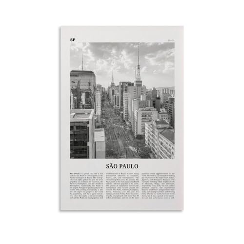 LZTEN São Paulo - Impresión de calle en blanco y negro, arte de pared de São Paulo, póster de São Paulo, foto de Sao Paulo, decoración de pared de Sao Paulo, Brasil, lienzo para pared