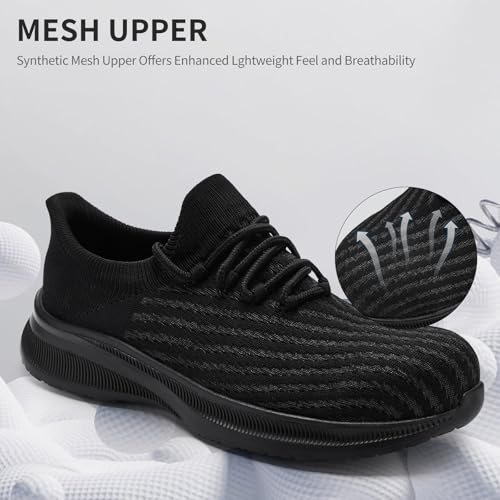 Image of LIANGGO Steel Toe Shoes for Men Women Composite Toe Safety Work Non Slip Industrial Air Cushion Tennis Sneakers Black