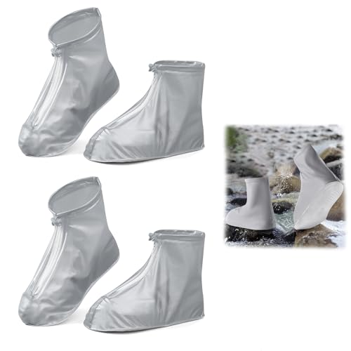mongtsamz 2 Pares Cubrezapatos Impermeable, Reutilizable Protector Calzado Lluvia, Refuerzo Antideslizante con Cierre de Cremallera, Se Puede Llevar a Todas Partes,Mujeres Y Hombres (Xl(41-42))