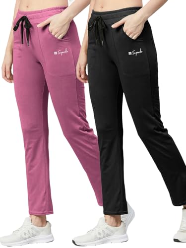 Image of Pinkmint Women Combo Track Pant l Pure Cotton Pyjamas l Fancy Pocket Trouser l Gym, Regular Home Wear (Pack of 2)