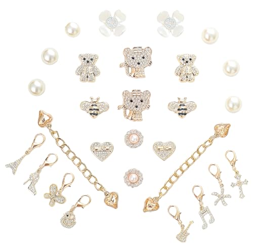 Bling Shoe Charms for Women,Gold Jewelry Shoe Accessories for Girly,Shoe Accessories With Holes,Sneakers and Socks Charms