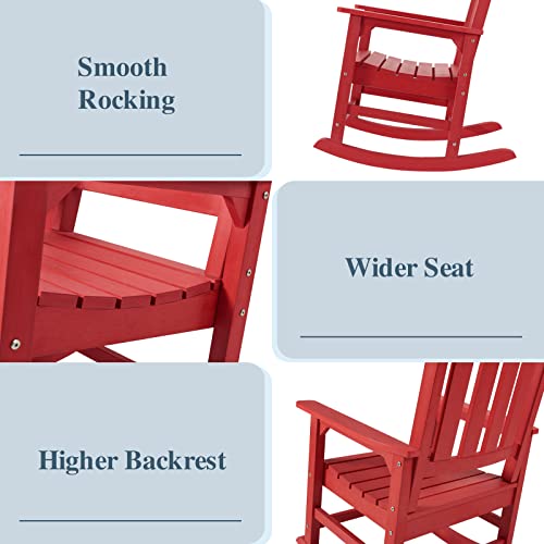 Image of Psilvam Outdoor Rocking Chairs Set of 2, Oversized Porch Rocker (Red)