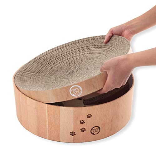 Image of Necoichi Cat Scratcher Bowl Replacement for Indoor Cats - Cat Scratching Lounger with Reversible Usability and Extra Comfort for Lounge, Cardboard Bed Couch / (XL, Oak)