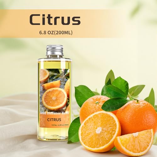 Image of STRN Reed Diffuser Oil Refill, Citrus Scented Diffuser Oil Refills with 6 Reed Sticks 200ML(6.8fl.oz), Room Fresheners for Home, Long-Lasting Summer Fragrance for Living Room, Bedroom, Office