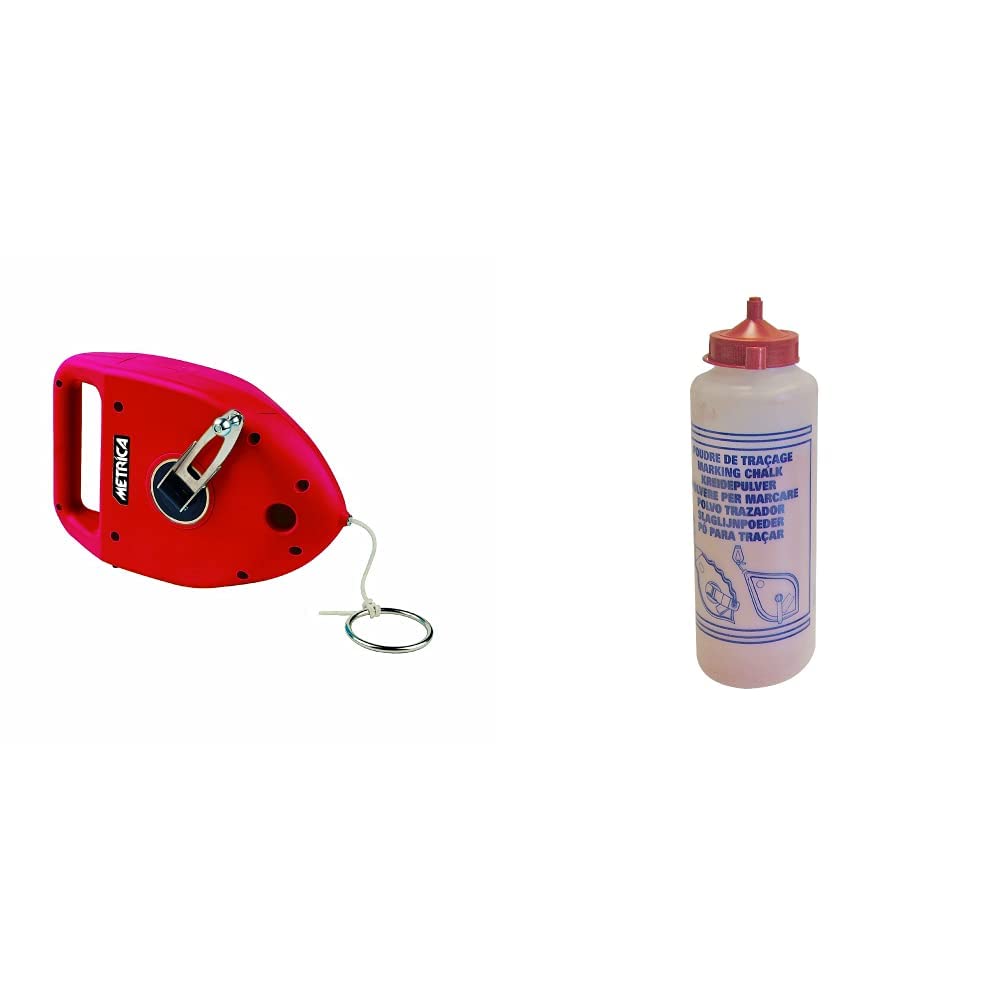 Metrica 60097 Traceur géant en Abs+ Cordeau & 60128 Flacon poudre 1 kg Rouge