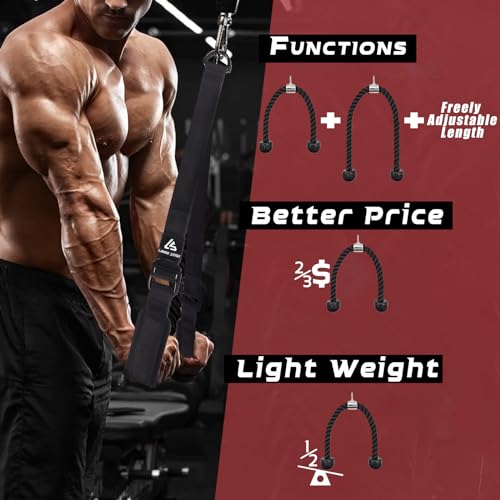 Tricep Rope Cable Attachment Adustable Length (24-54 Inch),Ideal Alternative for 27 36 49 Inch Long Tricep Ropes - Image 3
