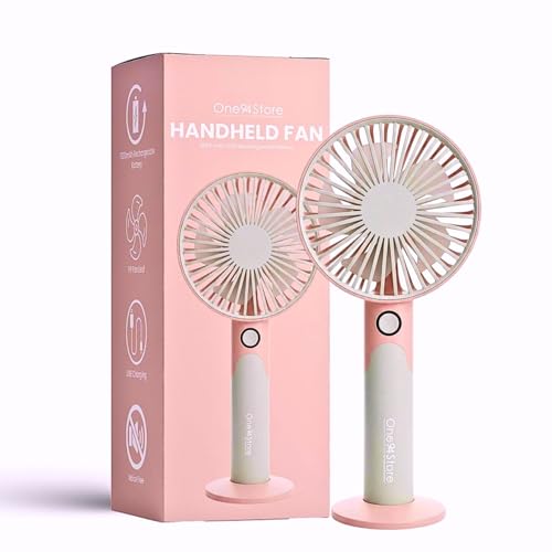 Image of One94Store Mini Handheld Fan, USB Rechargeable Fan with 1800mAh Battery, 6-Speed Cooling for Home Office Travel, Pink & Grey