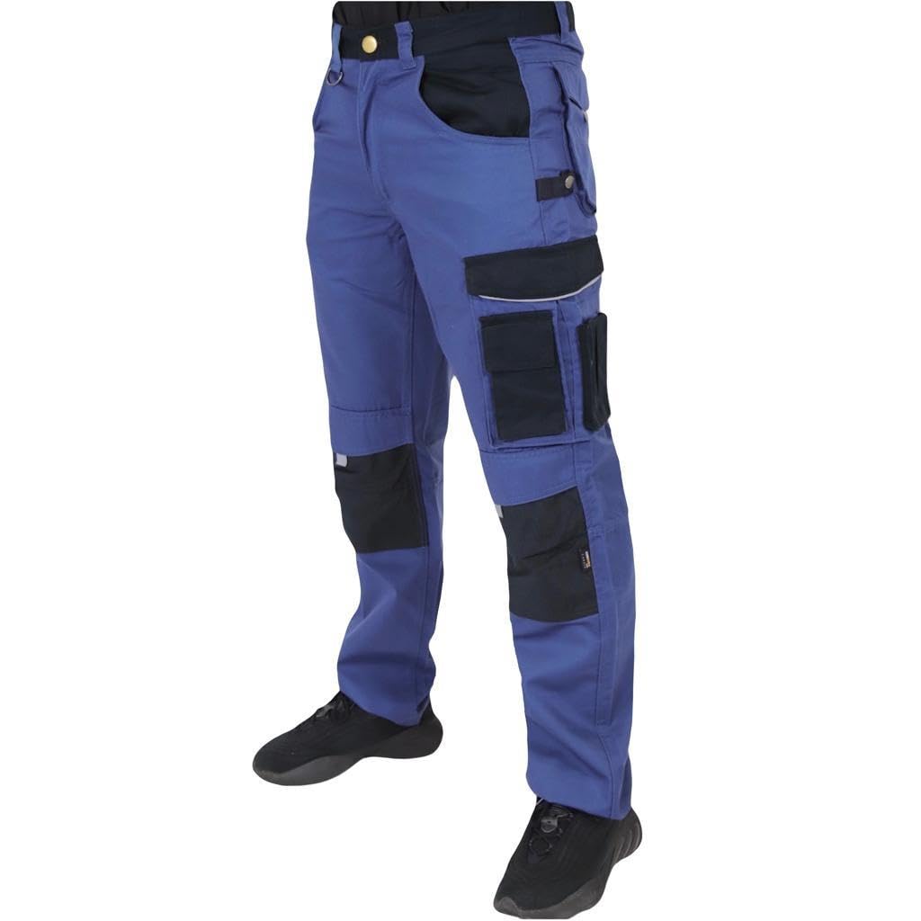 Popoqo Men's Navy Combat Cargo Work Trousers Knee Pad Pockets Safety Utility Heavy Duty Pants Pro Builder Multi Pockets Working Trouser 36W / 32L
