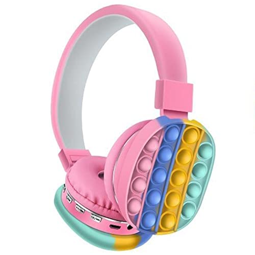 Acuvar Auriculares inalámbricos o con cable Bluetooth 5.2 recargables sobre la oreja con micrófono de burbujas de silicona, potentes graves estéreo envolventes y cancelación pasiva de ruido (rosa)