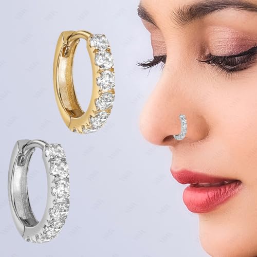 Image of VAMA FASHIONS Silver Gold Rosegold Crystal Stone Piercing Ring Nose Pin Pierced Hole Type Nosepin for Women & Girls