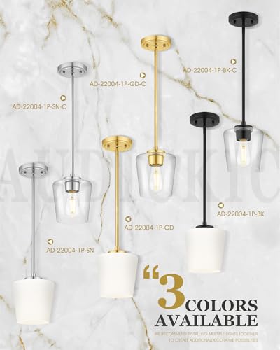 Image of Bushed Gold Pendant Light for Kitchen Island, 6 inch Clear Glass Shade