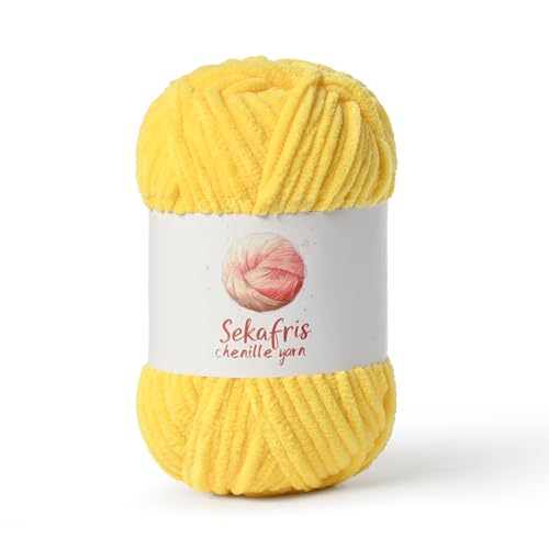 Image of Chenille Yarn for Crocheting, Size 5 Bulky,Light Yellow | 100g /131yds Soft Chunky Velvet Yarn for Crochet and Knitting,Fluffy Baby Yarn for Amigurumi,Blankets and DIY Crafts.