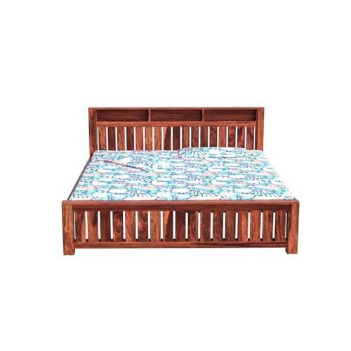 Image of SANKAT MOCHAN Industries Solid SHEESHAM Wood King Size Bed with Head Storage Double Bed Furniture for Bedroom Living Room,Home & Hostel (Honey Finish) Matters Size (6 * 6.5)
