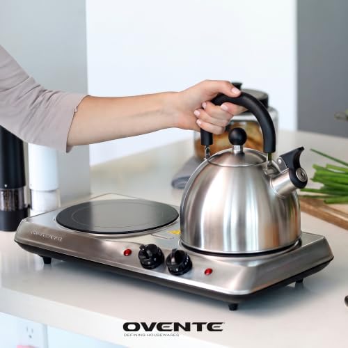 Image of Ovente Countertop Burner, Infrared Ceramic Glass Double Plate Cooktop, Indoor and Outdoor Portable Stove, 1700 Watts (BGI102)