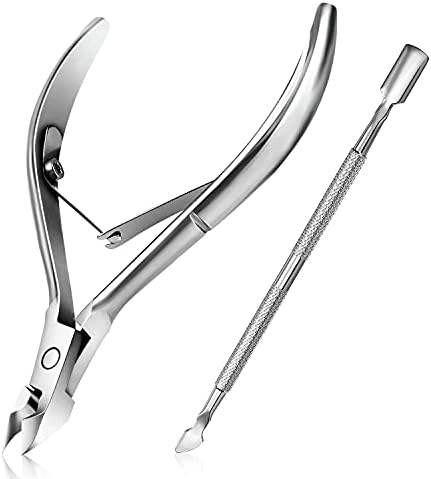 Cuticle Trimmer with Cuticle Pusher - Easkep Cuticle Remover Cuticle Nipper Professional Stainless Steel Cuticle Cutter Clipper Pedicure Manicure Tools for Fingernails and Toenails (D501-Silver)