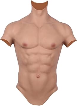 Realistic Fake Muscle Silicone Male Chest Half Body Suit with Floating Point Design, for Cosplay Halloween Props-#1||L Code