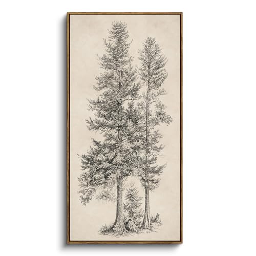 InSimSea Extra Large Framed Vertical Wall Art, Sketch Two Trees, 20x40inch