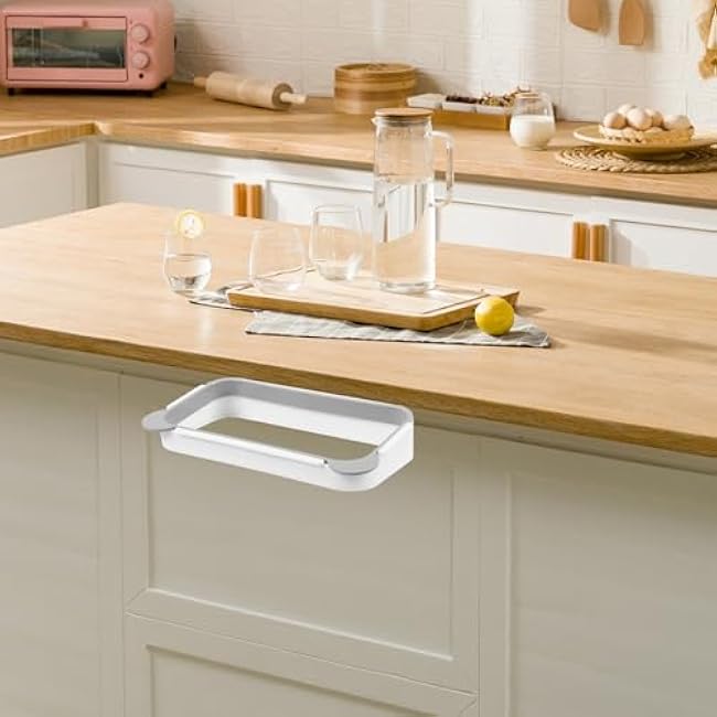 Handheld Garbage Bag Holder - Over The Cabinet Trash Bag Dispenser for Kitchen Organization Space-Saving Plastic Holder, Grey
