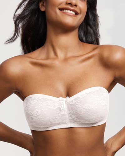 Image of DOBREVA Women's No Padding Strapless Lace Bra Underwire Multiway See-Through