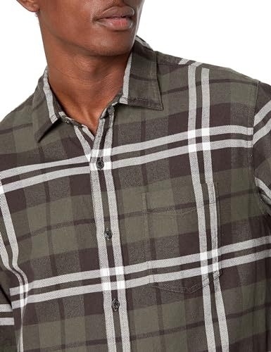 Image of Amazon Essentials Men's Regular Fit Long-Sleeve Flannel Shirt, Soft Brushed Cotton, Lightweight yet Warm