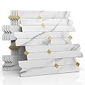 M MOFIT Stone Kitchen Backsplash Peel and Stick Tile Stickers Matte Linear Mosaic Wall Panels Bathroom Waterproof(5sheets,White Gold)