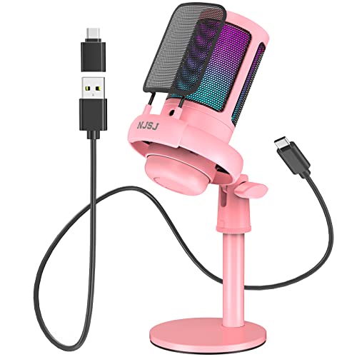 NJSJ Gaming Microfono PC, RGB Micrófono de Condensador USB para PS5 y Mac, USB Microfono Streaming con Botón de Silencio, Filtro Pop, Juegos, Streaming, Podcasts, Twitch, Youtube, Discord (Pink) - imagen 8