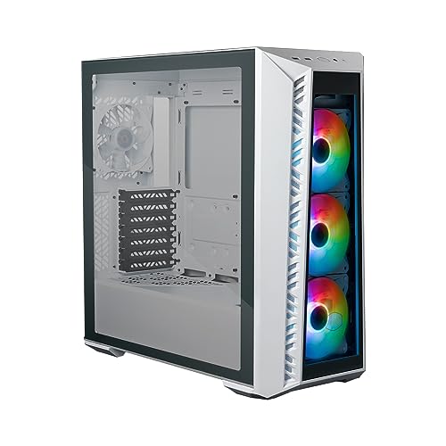 Cooler Master MasterBox 520 - Boîtier PC Moyen Tour Chassis ATX, 4 x Ventilateurs Préinstallés, Plusieurs Configuration du Flux d'air, Panneau Avant & Latéral Verre Trempé, Contrôleur ARGB - Blanc