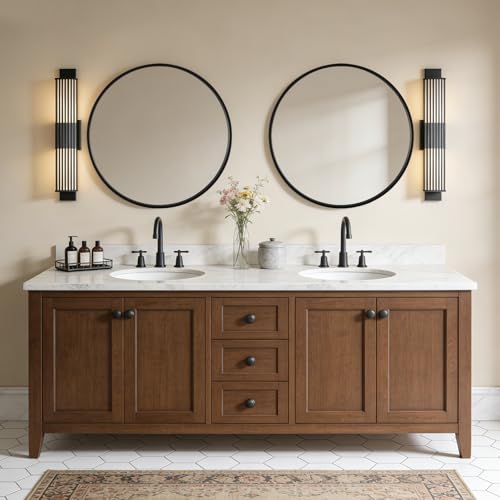 Image of WallBeyond Black Round Mirror Wood Framed 28 inch Circle Wall Mirror for Bathroom Round Wall Mirror for Wall Decor, Vanity, Entryway Living Room