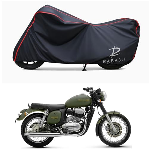 Image of Waterproof Bike Body Cover Compatible for | Jawa Forty Two Galactic | Taffeta Fabric, Red Piping Design, Bottom Elastic Fit | Dustproof, Sun UV & Rain Protection for All Bikes