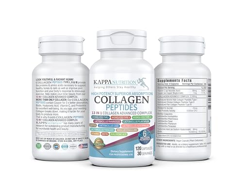 KAPPA NUTRITION (120 Capsules), Collagen Type I, II, III, 6 Billion Probiotics Acid Resistance, (120 Capsules), Hyaluronic Acid, Vitamin C, Biotin & MCT Oil, Hair, Nails, and Skin