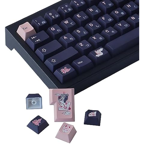 JOMKIZ PBT keycaps, 140 Keys Dyed Sublimation Cherry Profile Keycaps Minimalist Japanese Keycap Set for Cherry MX Switches US Layout Mechanical Keyboard Cover