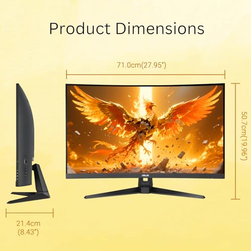 Image of ASUS TUF Gaming 31.5 inch Curved HDR Monitor - QHD (2560 x 1440), 180Hz, 0.5ms, 1500R, Fast IPS, ELMB, AMD FreeSync, 90% DCI-P3, Low Blue Light, DisplayPort & 2 x HDMI, Tilt, VESA, Black