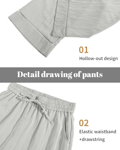 Image of KICZOY Women Flowy Pants Drawstring Waist Wide Leg Palazzo Beach Pants Loose Fit with Pockets
