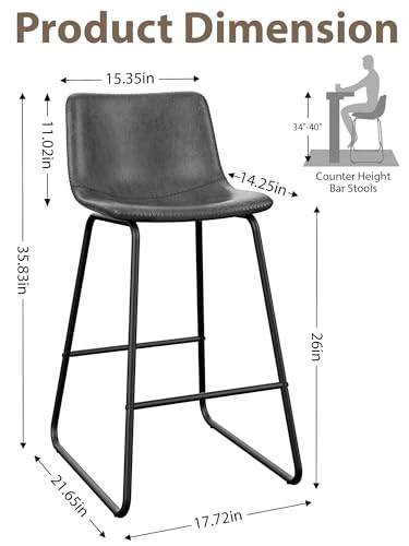 Image of 26in Bar Stools Counter Height Chairs Set of 3 Metal Legs (Gray)
