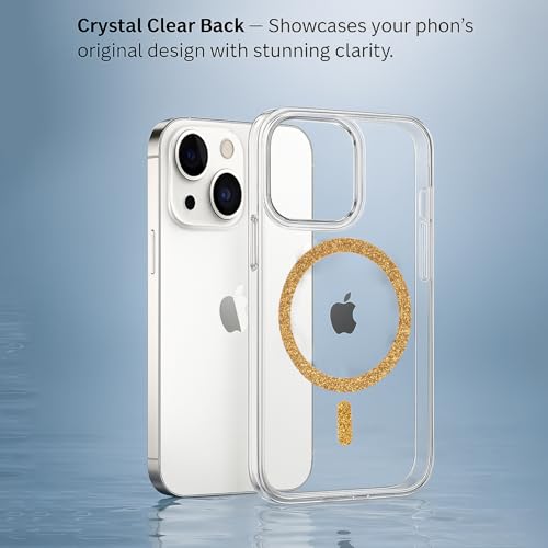 Image of AIBEX Back Cover Case Compatible with iPhone 13 | Glitter Ring Cute Shiny Colorful Bling Case (Compatible with Magsafe) | Transparent PC+TPU Glossy Shiny Cover for Girls & Women - Gold
