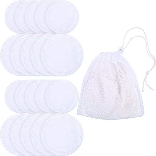 Bememo 20 Pieces Makeup Remover Pads Bamboo Facial Toner Pads Reusable Washable Skin Care Cloth Cleansing Wipes in Laundry Bag (White, 3.15 and 4 Inches)