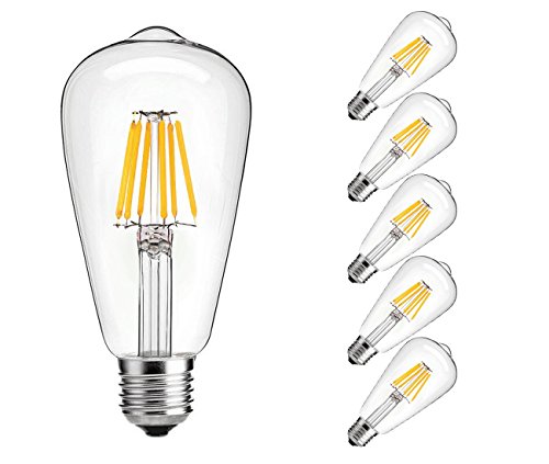 Worthy Lighting 6W Dimmable Vintage Edison Style LED Light Bulb, Equivalent to 60W Incandescent E26 Base, ST64 - Warm White (2700K), 6 Pack