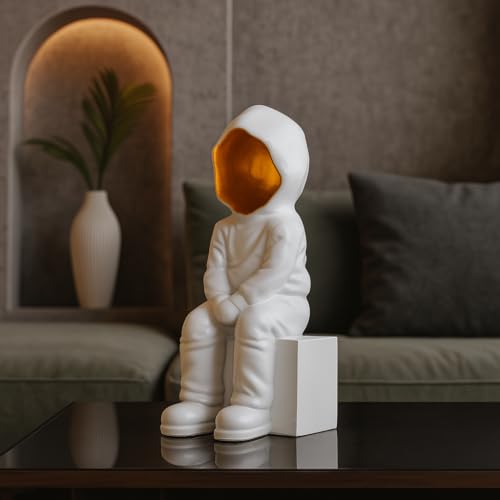 Image of Xtore Modern Abstract White and Gold Figurine | Resin Home Decor Accent | Unique Art Piece for Living Room, Office, or Gallery | Contemporary and Thought - Provoking Design
