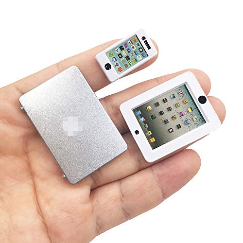 image for Vawuz 3 Pack Dollhouse Mini Laptop Tablet and Smart Phone Scene Comput