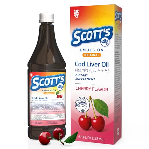 SCOTT'S EMULSION Cod Liver Oil Liquid for Kids – Cherry Flavor – Supports Growth, Immunity &...