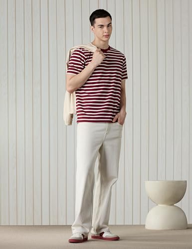 Image of Amazon Brand - Symbol Men Cotton Rich Relaxed Fit Striped Tshirt | Half Sleeves | Available in Plus Size