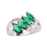 Psiroy Women's 925 Sterling Silver Plated Marquise Cut Simulated Emerald Quartz Knuckle Ring Size 8
