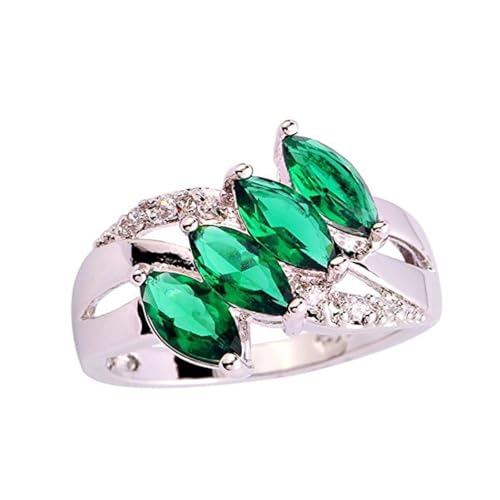 Psiroy Women's 925 Sterling Silver Plated Marquise Cut Simulated Emerald Quartz Knuckle Ring Size 8