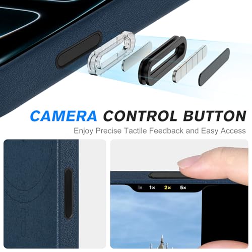 Image of SHIELDON Genuine Leather Case for iPhone 17 Pro Max 6.9 inch 2025, Navy Blue | Compatible with MagSafe, Magnetic Wireless Charging, Camera Button, Metal Buttons, Camera Bezel, Slim, Shockproof, Women Men