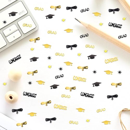 Image of Gold and Black Graduation Confetti 2026, 1000 Pcs Class of 2026 Table Centerpiece Grad Confetti for 2026 Graduation Party Decorations Supplies