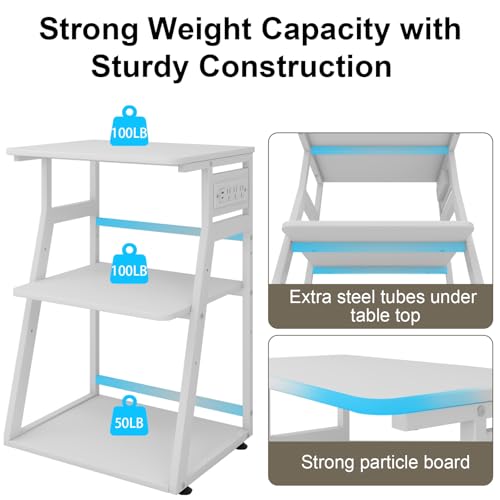 Image of Natwind 3 Tier Large Printer Stand, 24 inchx20 inch, with Charging Station,White