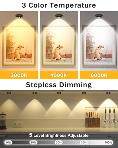 Image of WILLED Picture Lights for Wall, 1200mAh Rechargeable Battery Operated Picture Frame lights, Puck Lights with Remote, Dimmable & Timer Art Lighting for Paintings Wireless, Magnetic Gallery Light /3 Pack