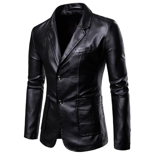 Veste de moto vintage homme à revers slim FGRID en cuir PU noir