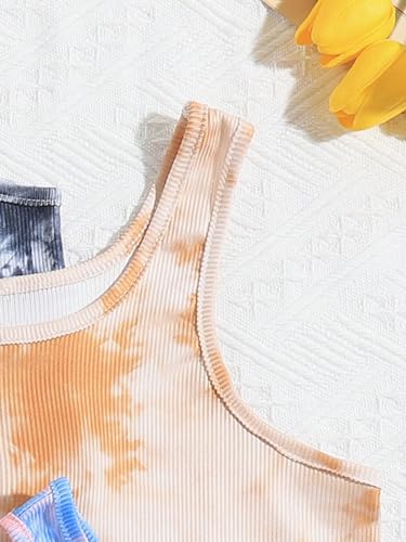 WDIRARA Girl's 3pcs Tie Dye Crop Tank Top Set Round Neck Sleeveless Casual Tank3