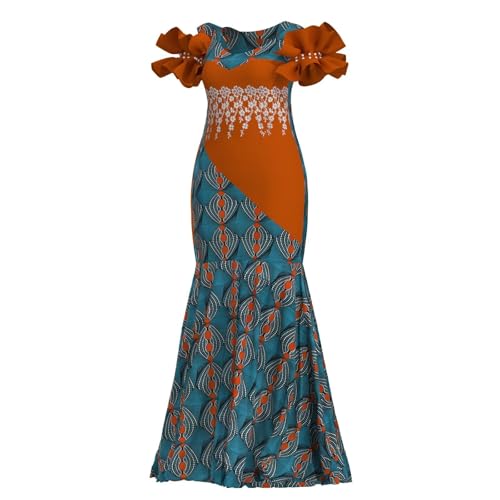 Image of iooiooi Womens Elegant Ankara Maxi Mermaid Dress Lace Decorated African Gowns